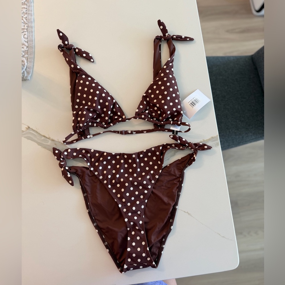 Dippin' Daisy's Brown and White Polka Dot Tie Bikini